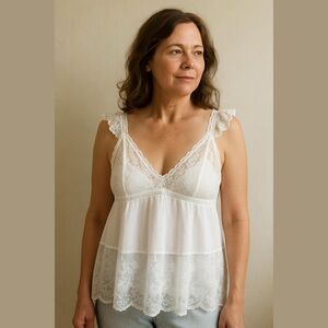 Coquette Diva White Lace Satin Cami Size XL Fairy Festival Romantic Wedding